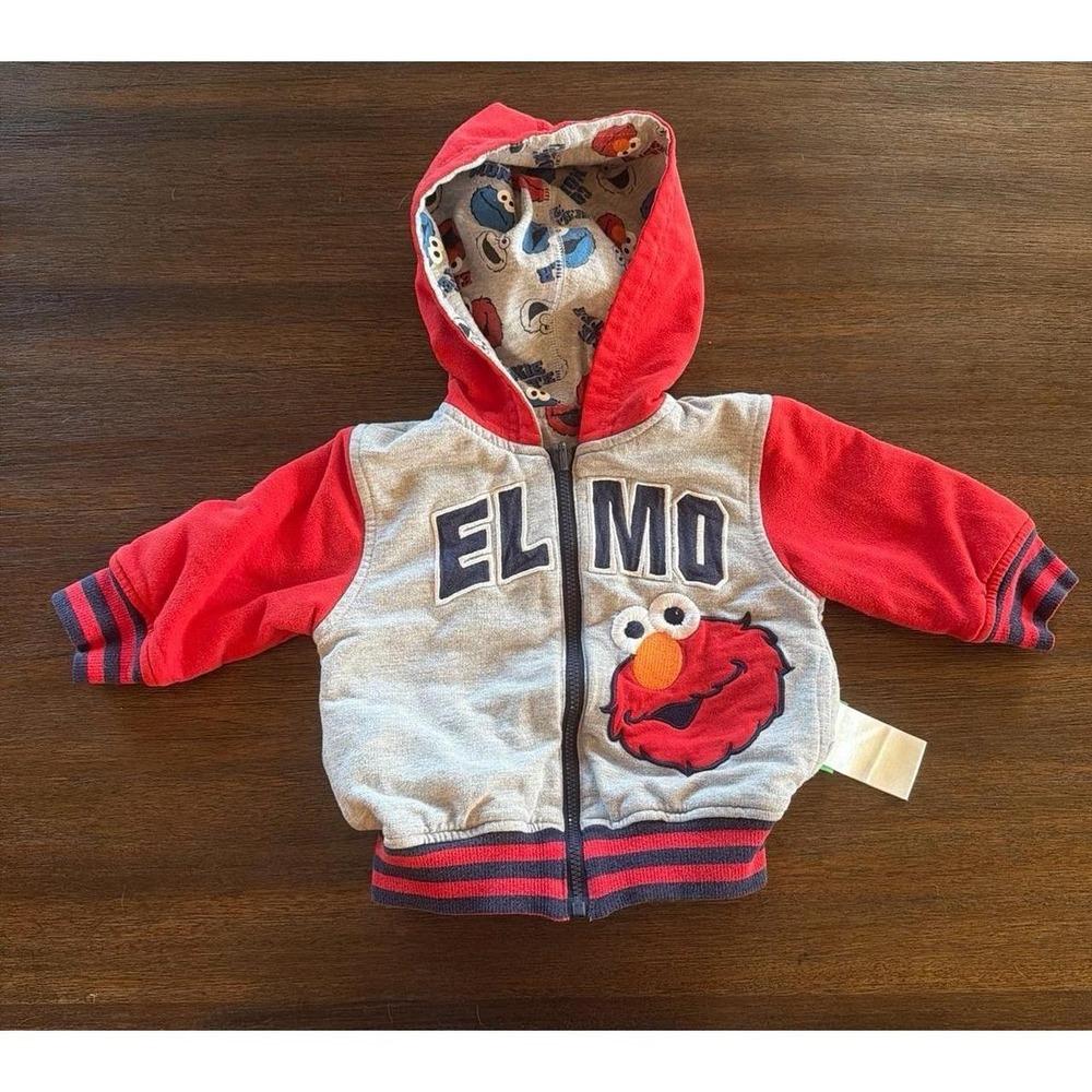 Sesame Street Elmo Hoodie Zip Up Jacket for Baby Boys 12 Months Reversible